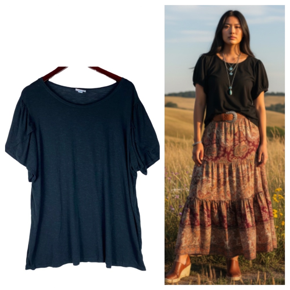 Lularoe Classic T Shirt Top Tunic 2XL 18 20 Solid Black Ruffle Sleeve